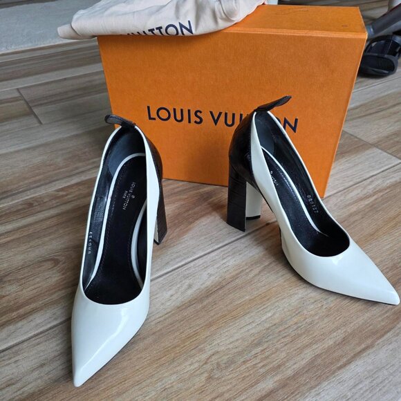Louis Vuitton White Croc Embossed Leather & Leather MatchMake Block Heel Eur. 38 - Picture 2 of 16